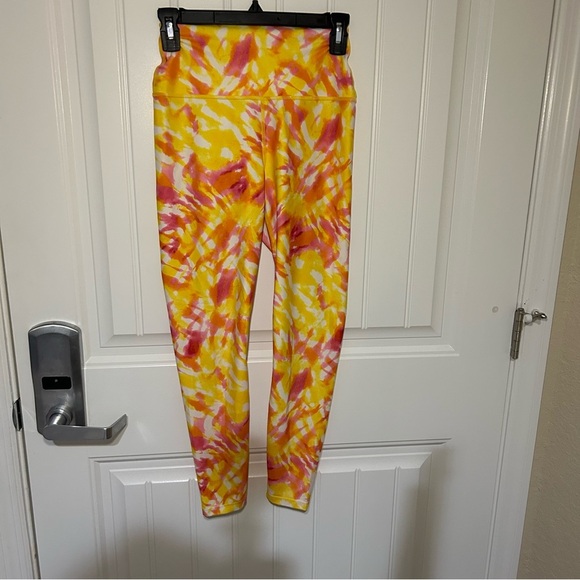 Carbon38 Printed Yellow & Pink Multi Tie-Dye High Rise 7/8 Leggings Size Small - Picture 1 of 7